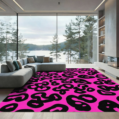 Vivid Pink Black Spotted Contemporary Rug
