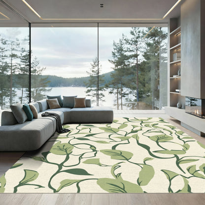 Cream Green Vine Swirl Rug
