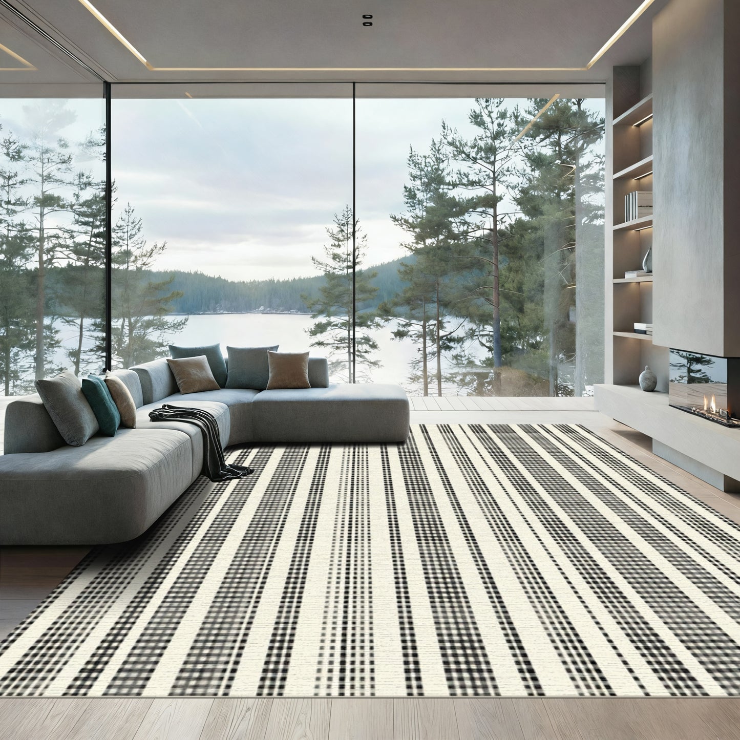 Monochrome Vertical Striped Pixel Rug