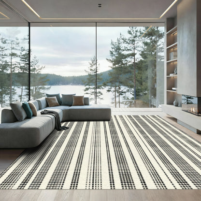 Monochrome Vertical Striped Pixel Rug