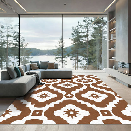 Rich Brown Quatrefoil Star Intricate Rug