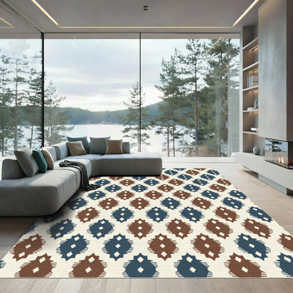 Blue Brown Ikat Diamond Repeat Rug