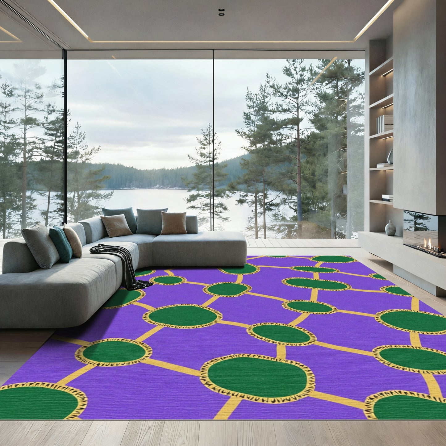 Purple Green Organic Network Rug