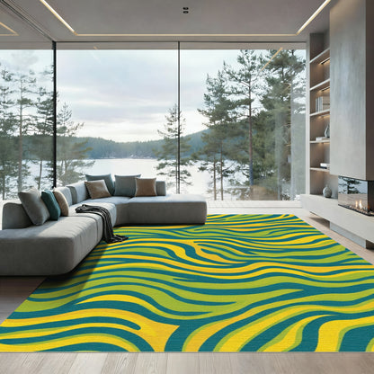 Teal Yellow Green Wavy Stripes Rug