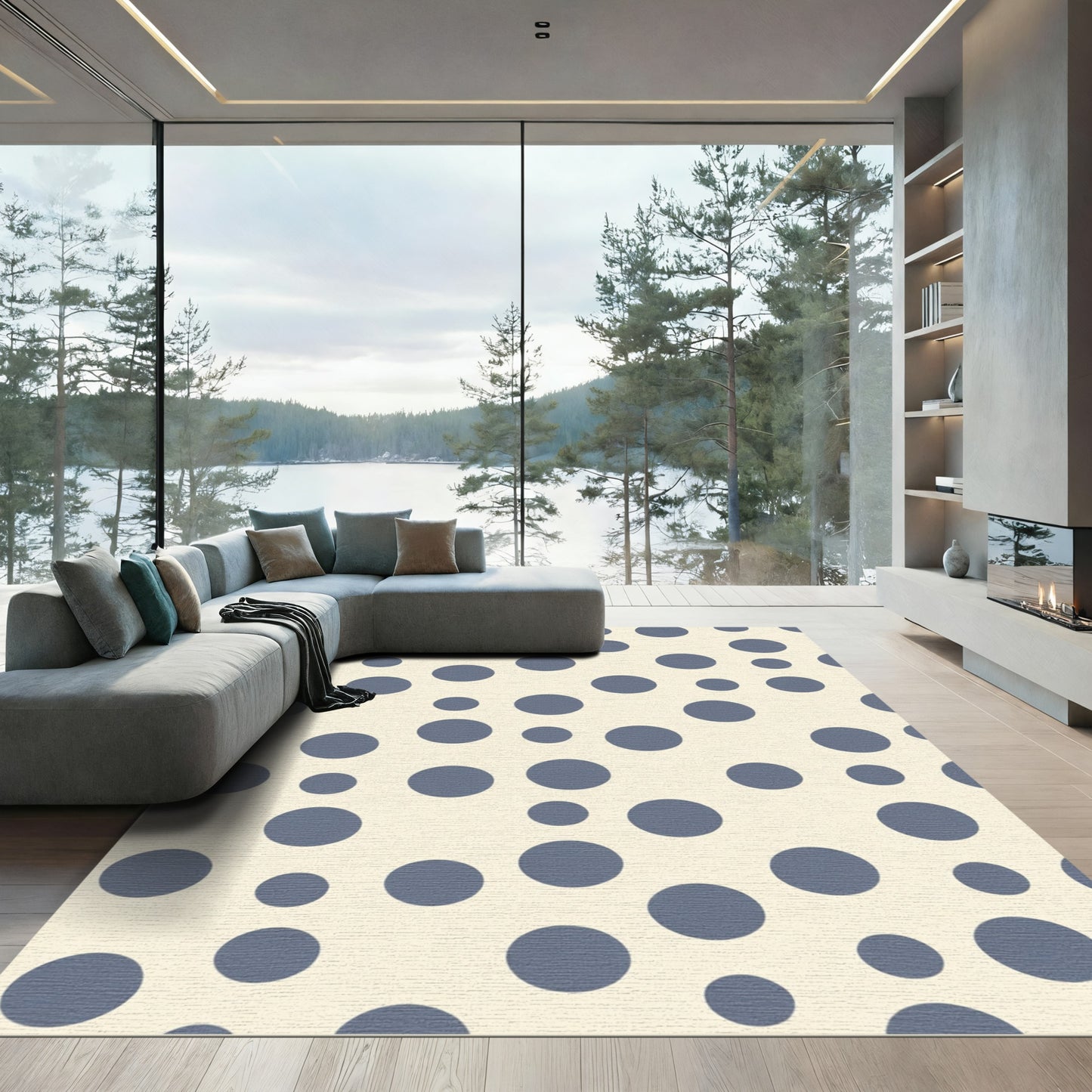 Denim Blue Scattered Circles Rug