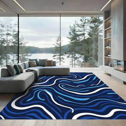 Deep Blue Swirls abstract wave Rug