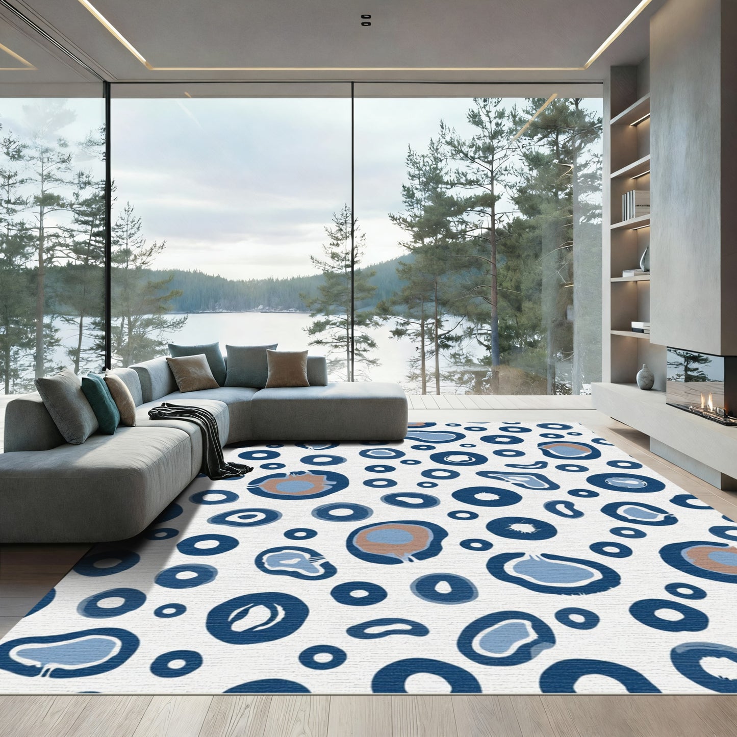 Navy Blue Abstract Spot Scatter Rug