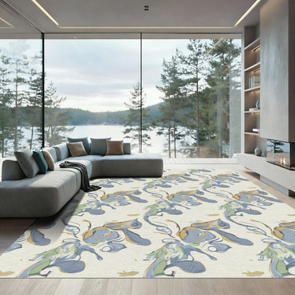 Whimsical Blue Abstract Swirl Seafish Rug