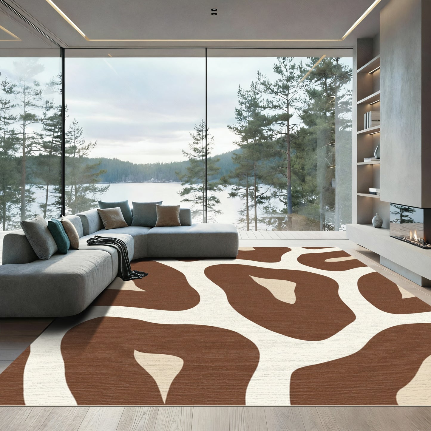 Brown Cream Abstract Animal Print Rug
