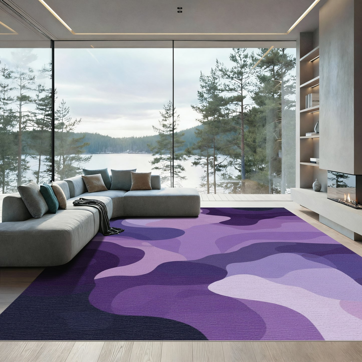 Amethyst Swirl Abstract Organic Shapes Rug
