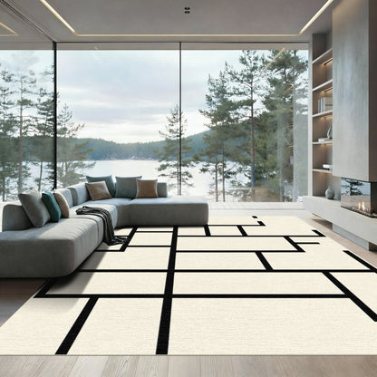 Minimalist Black White Geometric Layout Rug