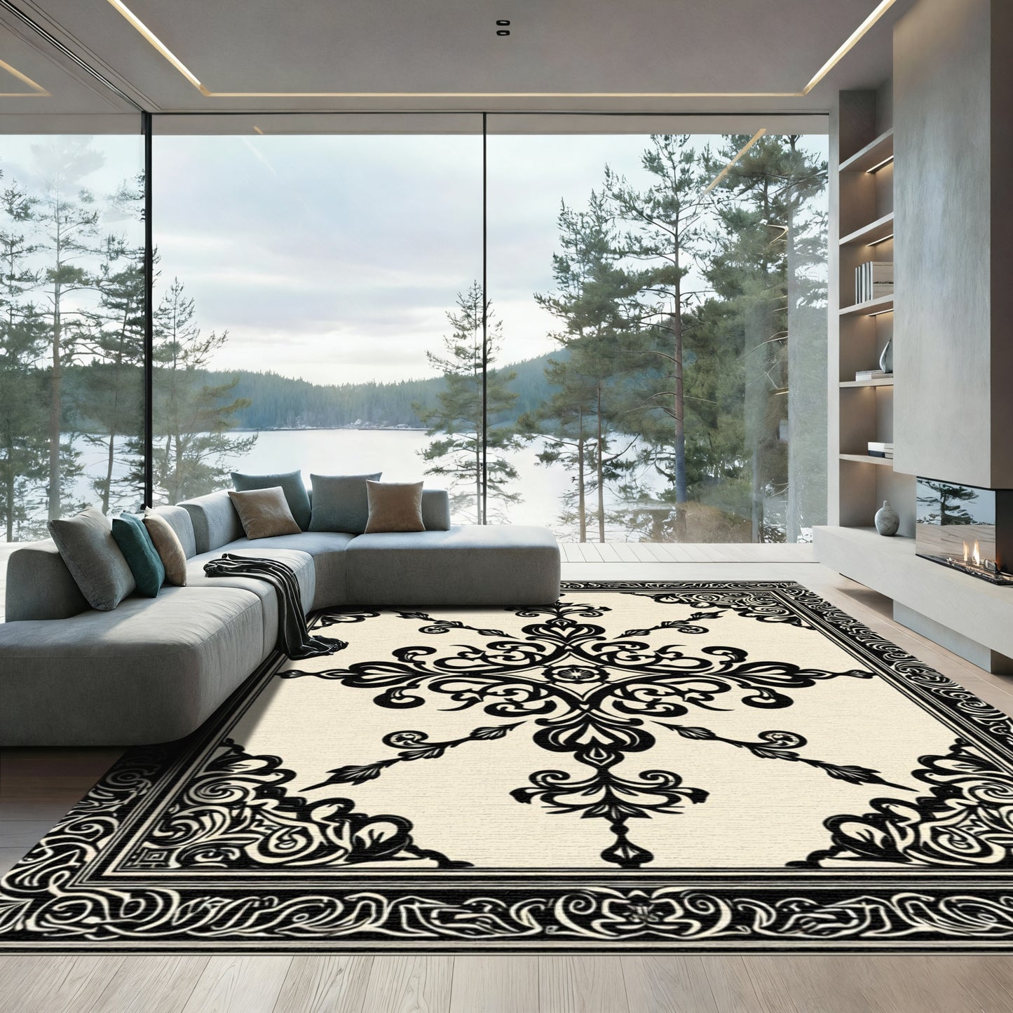 Classic Black Ormolu Medallion Border Rug