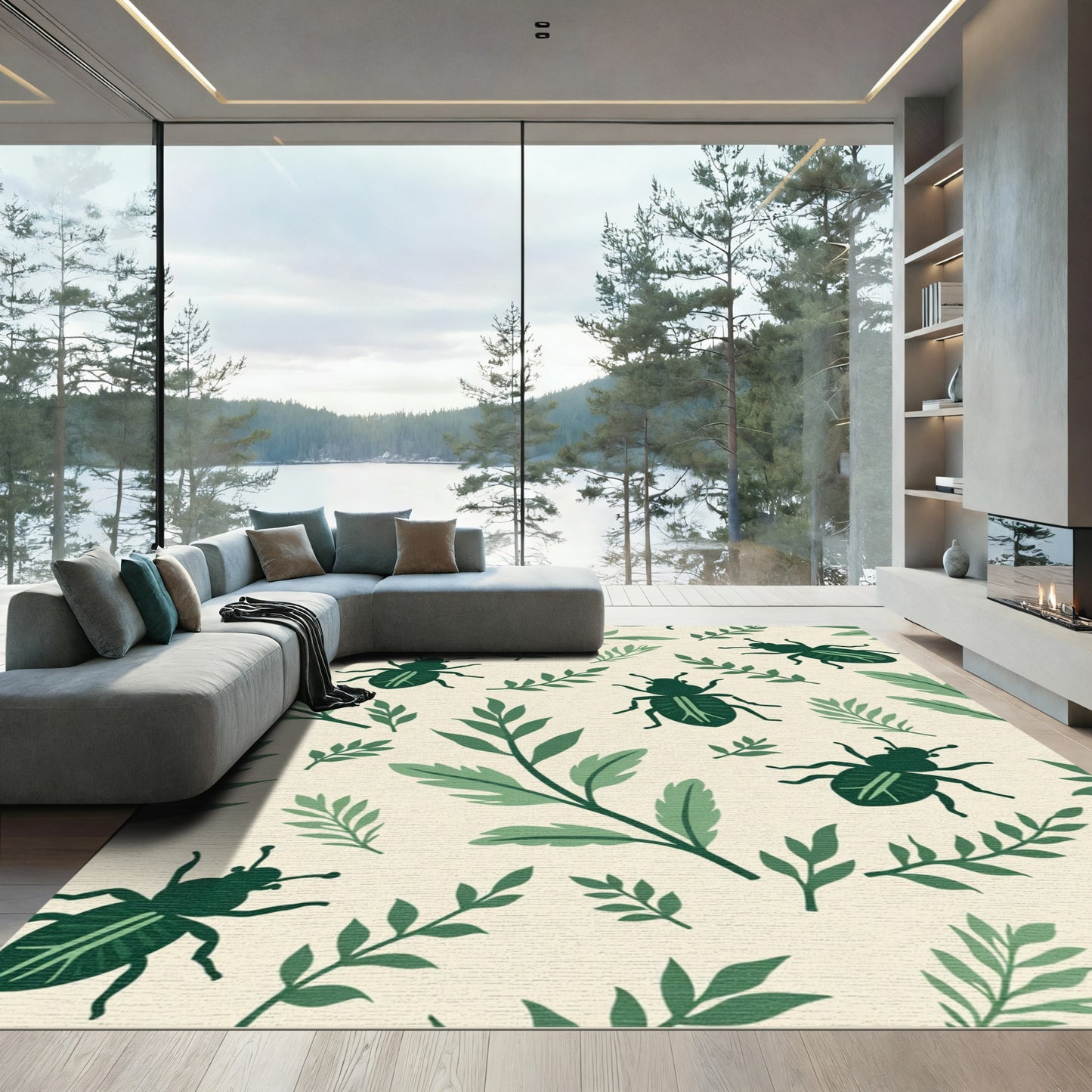 Dark Green Beetles Foliage Background Rug