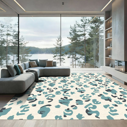 Teal Leopard Spots Cream Rug