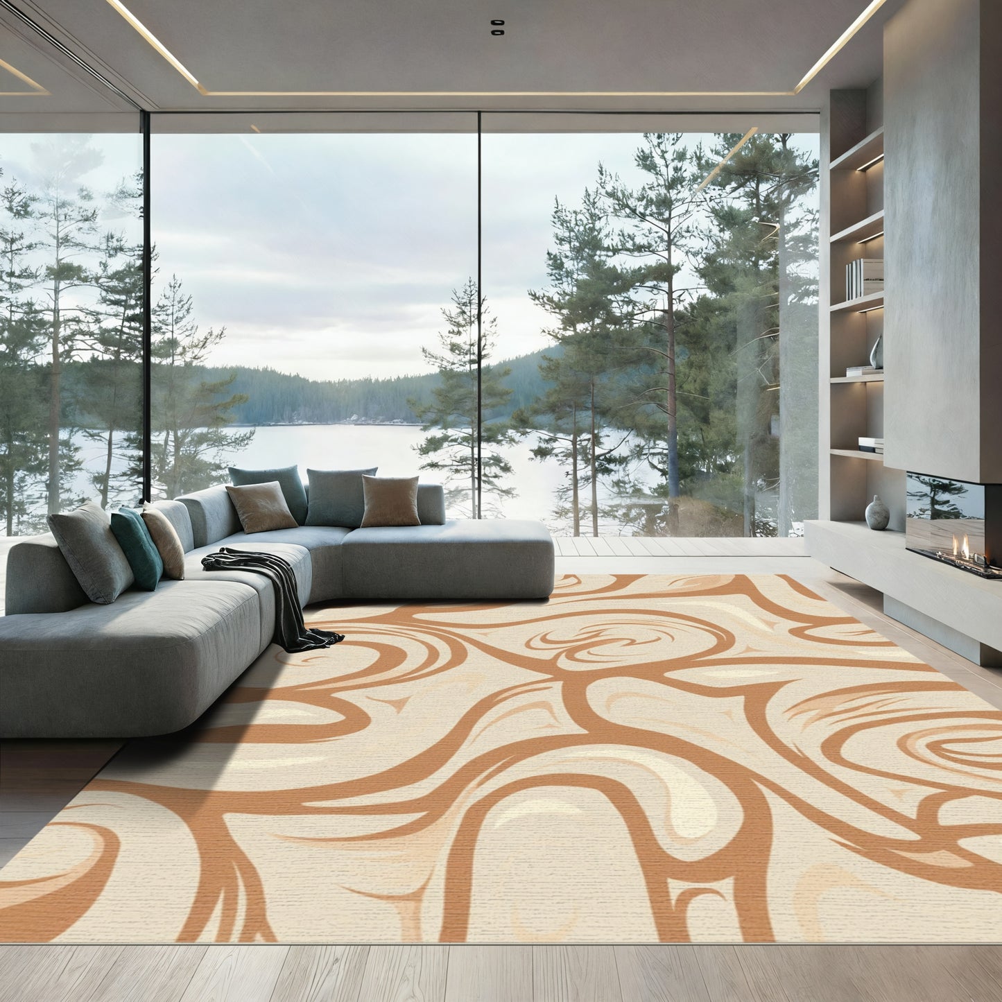 Earthy Swirl Abstract Fluid Rug