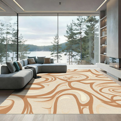 Earthy Swirl Abstract Fluid Rug