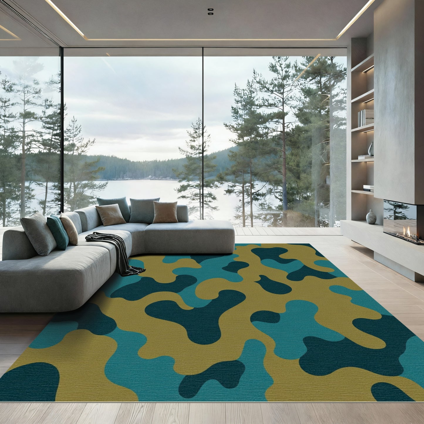 Earthy Camouflage Abstract Shapes Rug