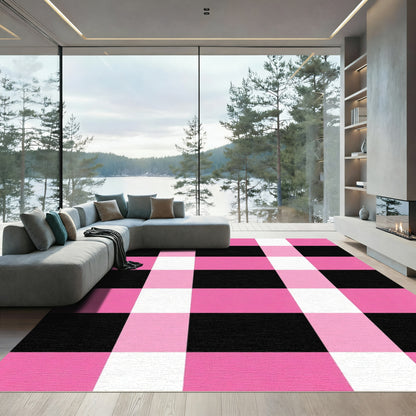 Pink Black White Buffalo Check Rug