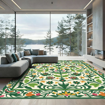 Green Floral Ivory Blossom Medallion Rug