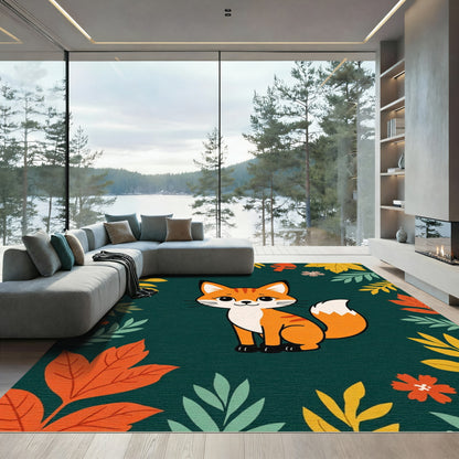 Cute Fox Autumn Leaves Woodland Whimsy Rug