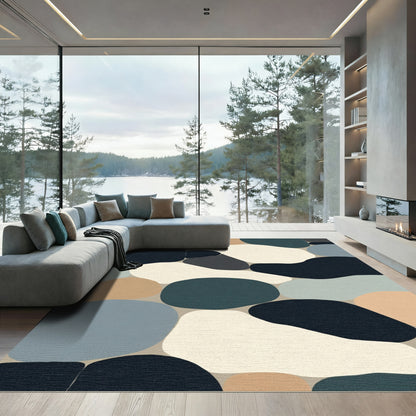 Abstract Organic Terracotta Blue Shapes Rug
