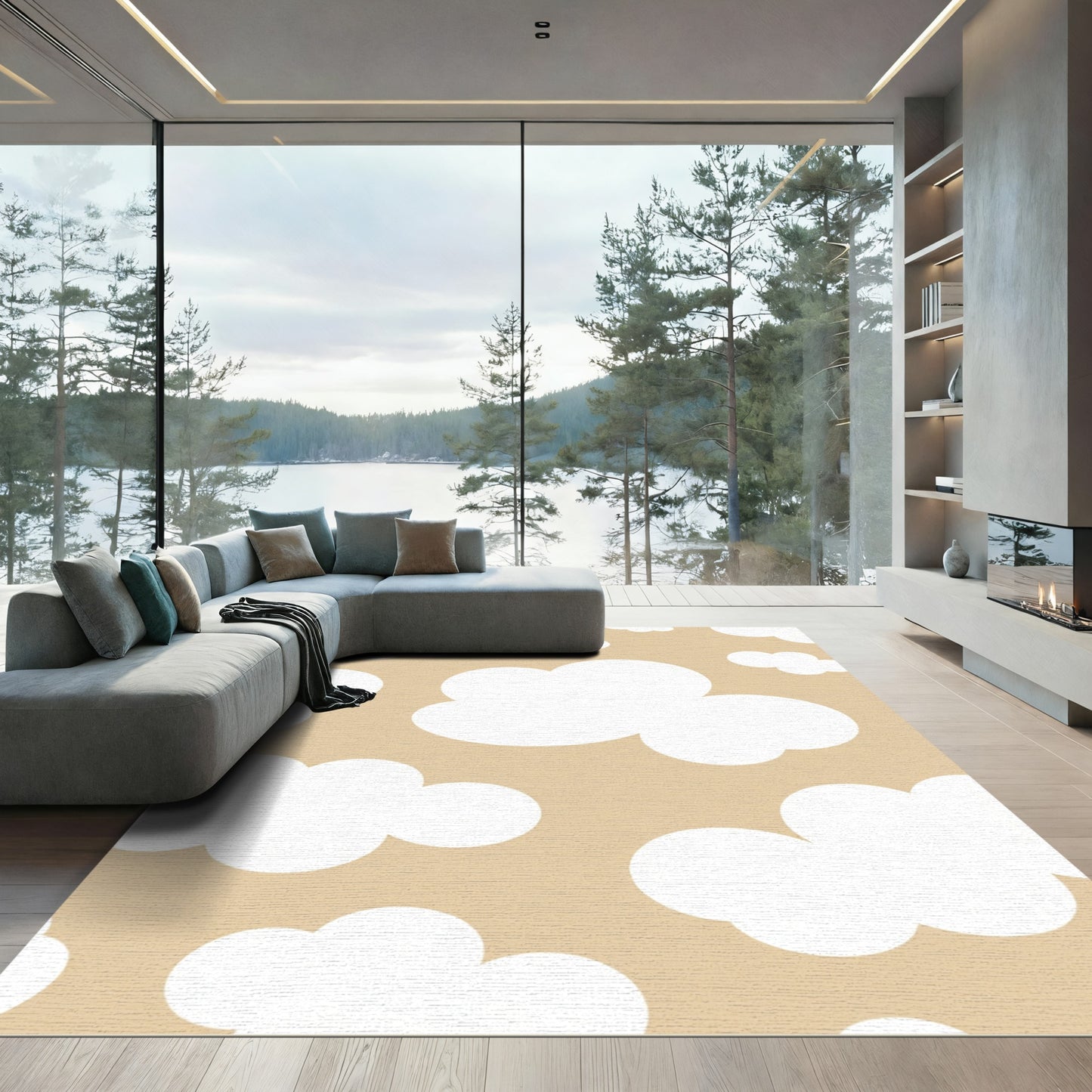 Whimsical White Clouds Sandy Beige Rug