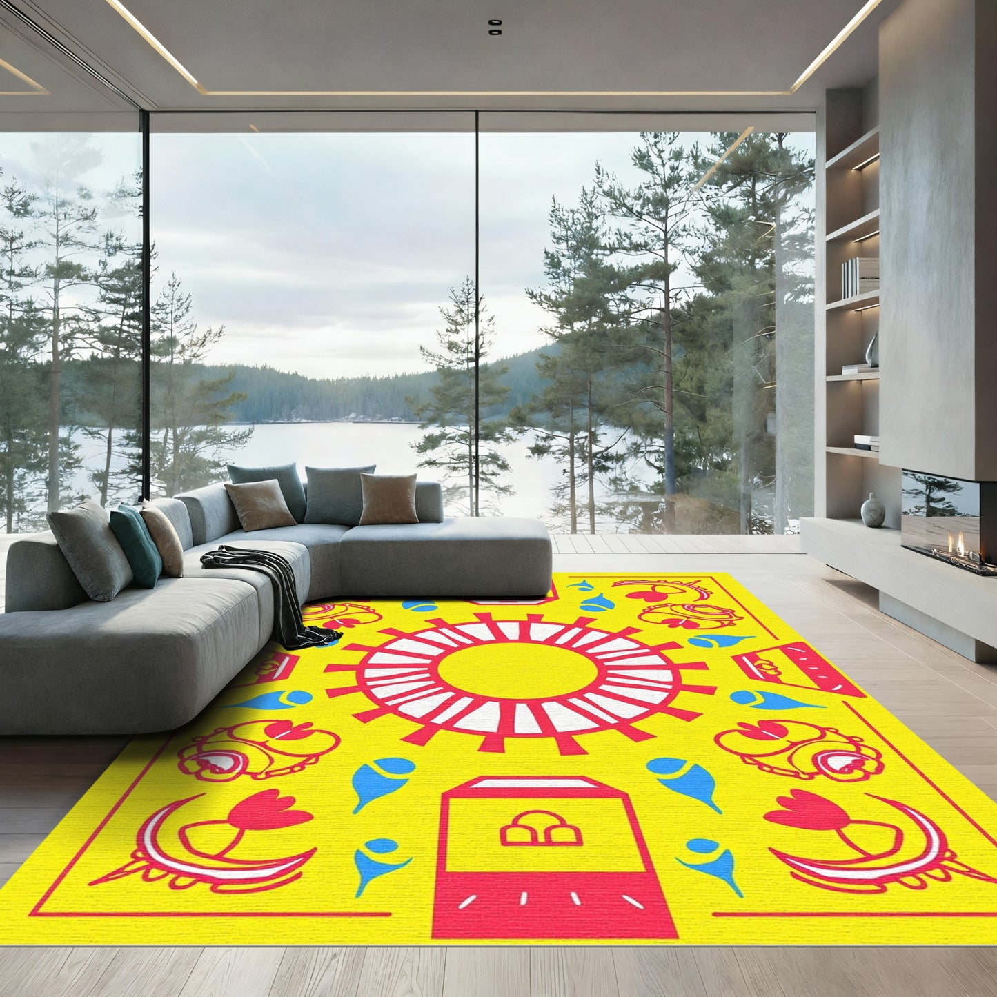 Vivid Yellow Sun Floral Medallion Rug