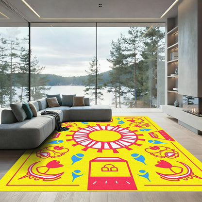 Vivid Yellow Sun Floral Medallion Rug