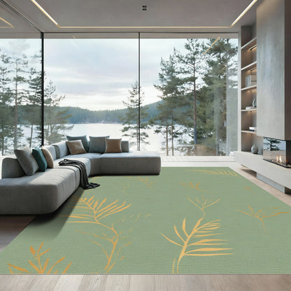 Subtle Gold Palm Frond Botanical Rug