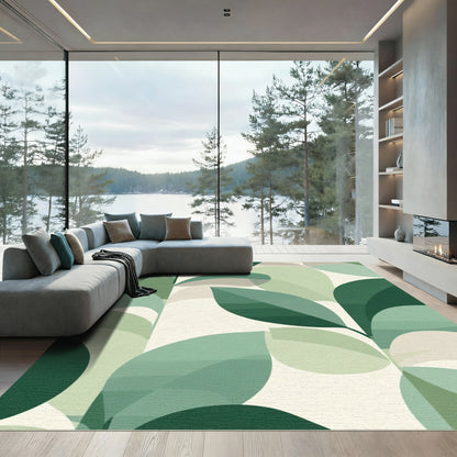 Geometric Green Leaf Abstraction Rug