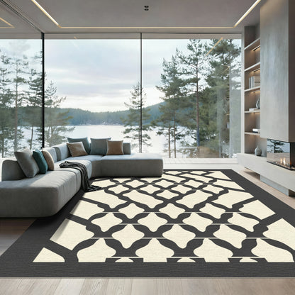 Cream Black Lattice Intersecting Arches Rug