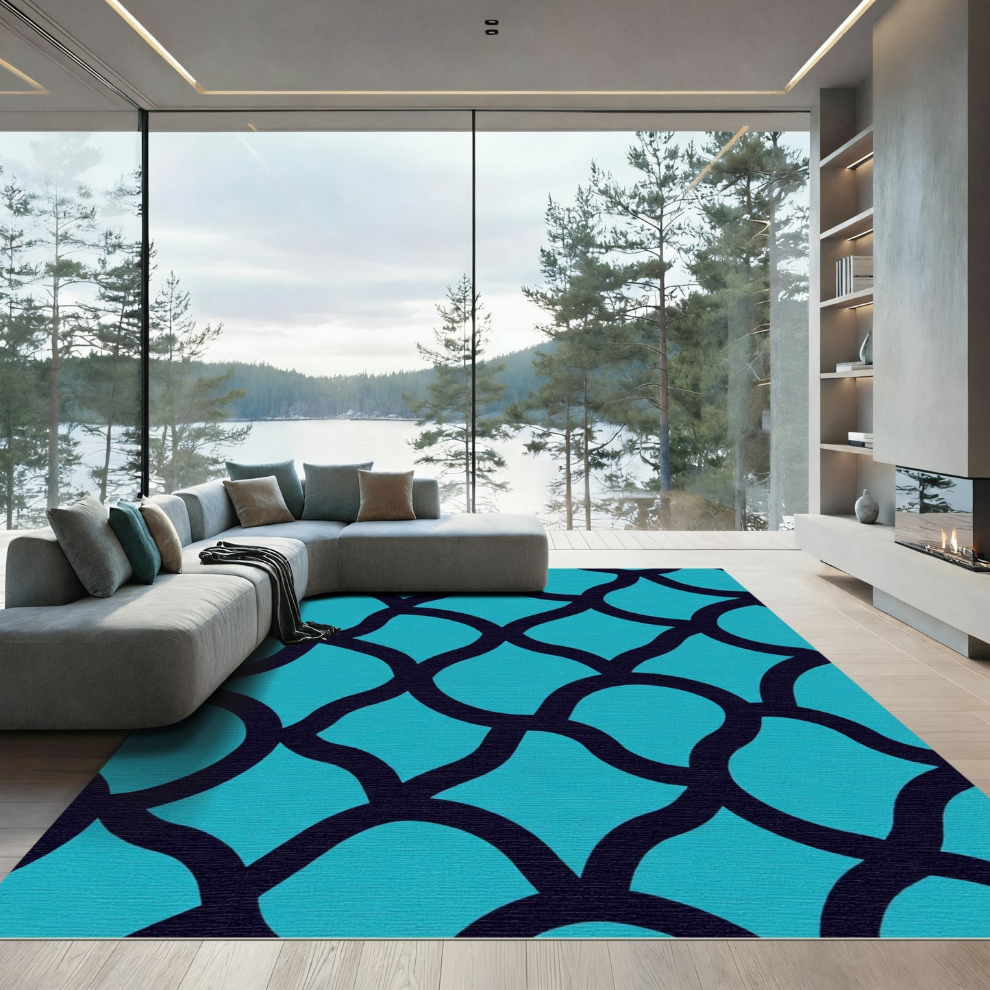 Aqua Lattice Contemporary Lattice Rug