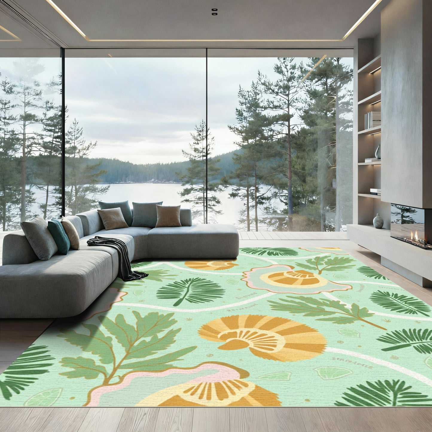 Seashell Botanical Terra Cotta Fern Rug
