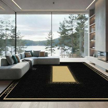 Dark Gold Rectangular Frame Pixel Border Canvas Rug