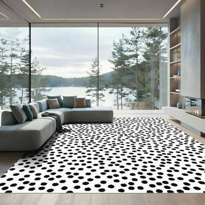 Black White Scattered Polka Dot Rug