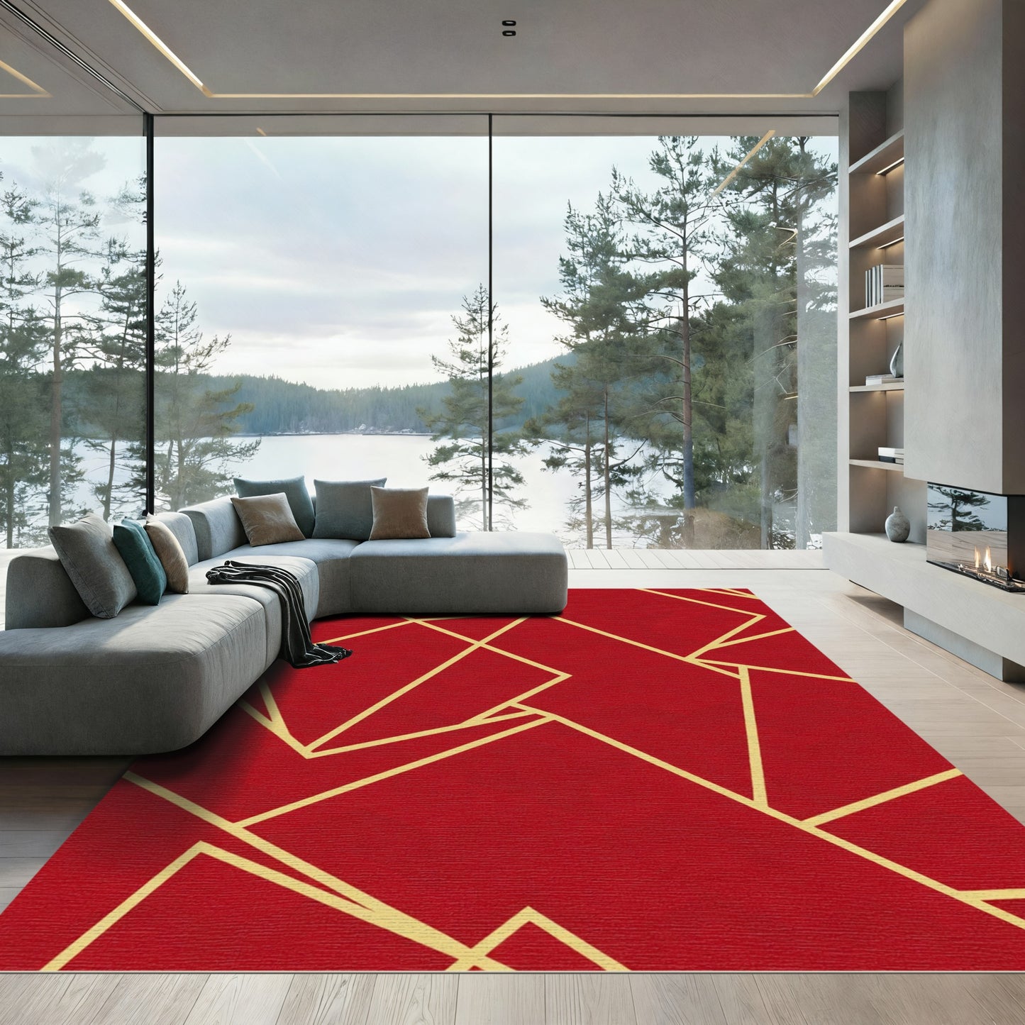 Crimson Yellow Geometric Angles Rug