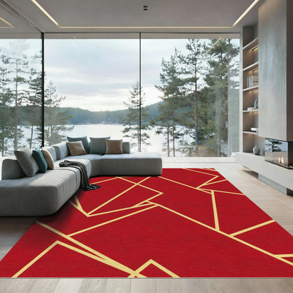 Crimson Yellow Geometric Angles Rug
