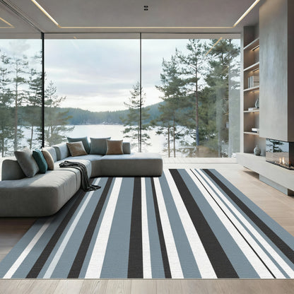 Modern Gray White Black Stripes Rug