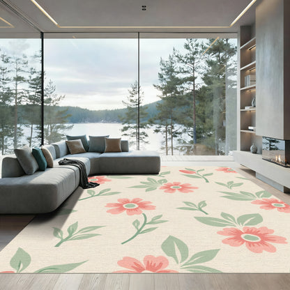 Coral Blossom Meadow Garden Rug