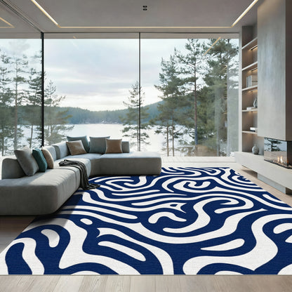 Navy White Abstract Flow Rug