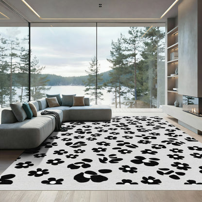 Monochrome Floral Scatter Rug