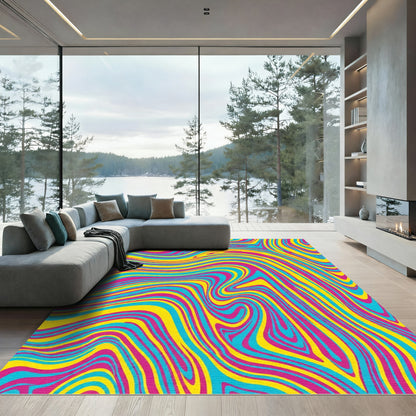 Vibrant Swirling Lines Abstract Rug