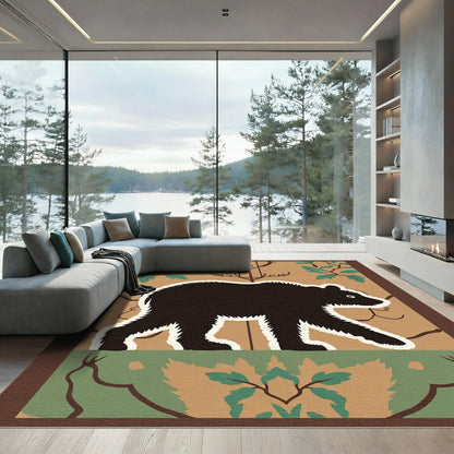 Forest Black Bear Brown Botanical Rug