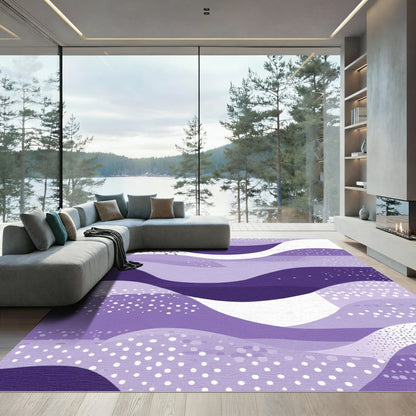 Serene Purple Wavy Landscape Dots Rug