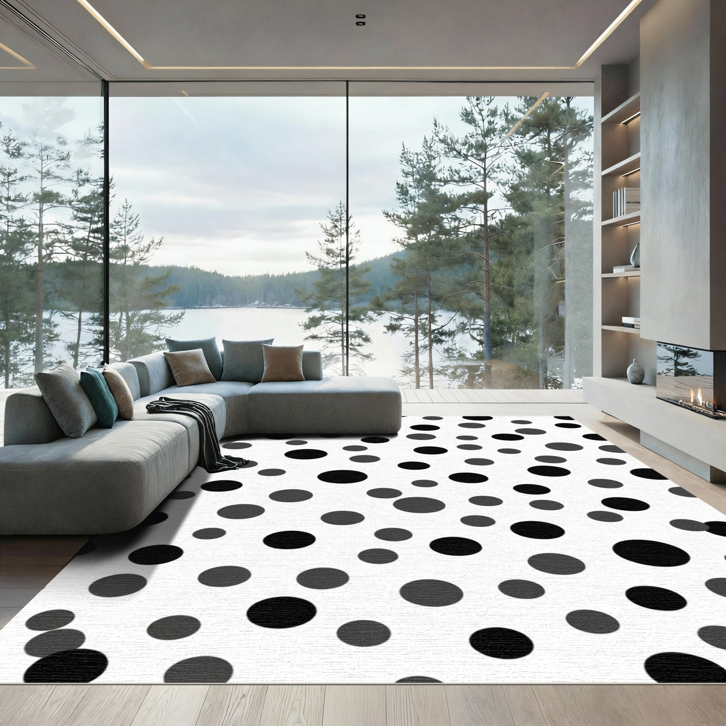 Modern Monochrome Polka Dot Scatter Rug