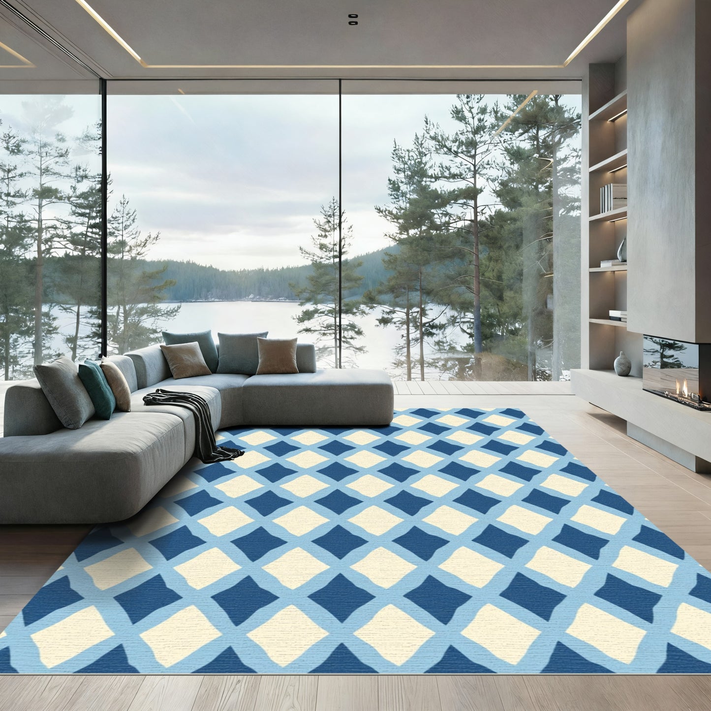 Cerulean Blue Diamond Net Rug