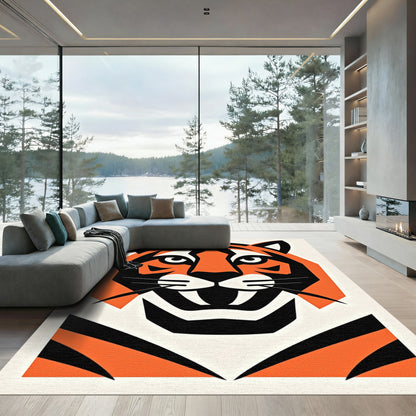 Bold Orange Black Tiger Face Rug
