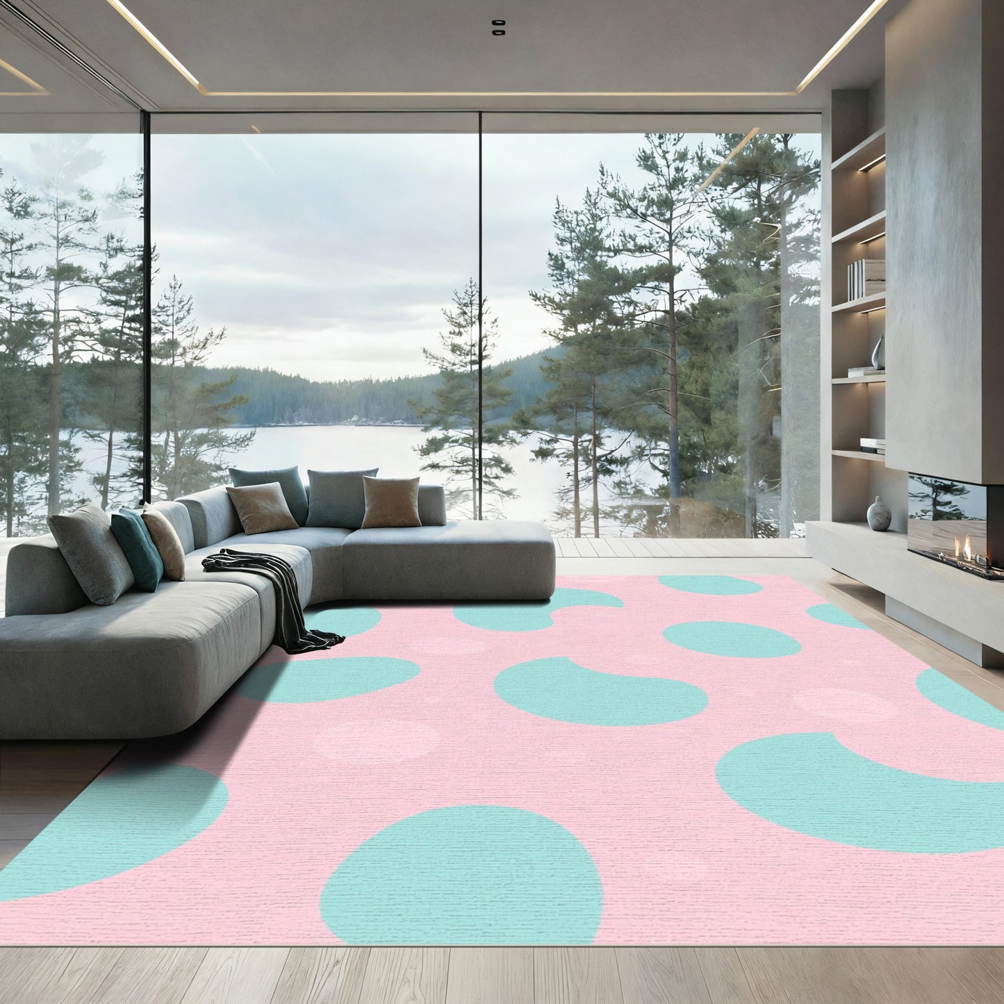 Pink Aqua Abstract Blob Rug