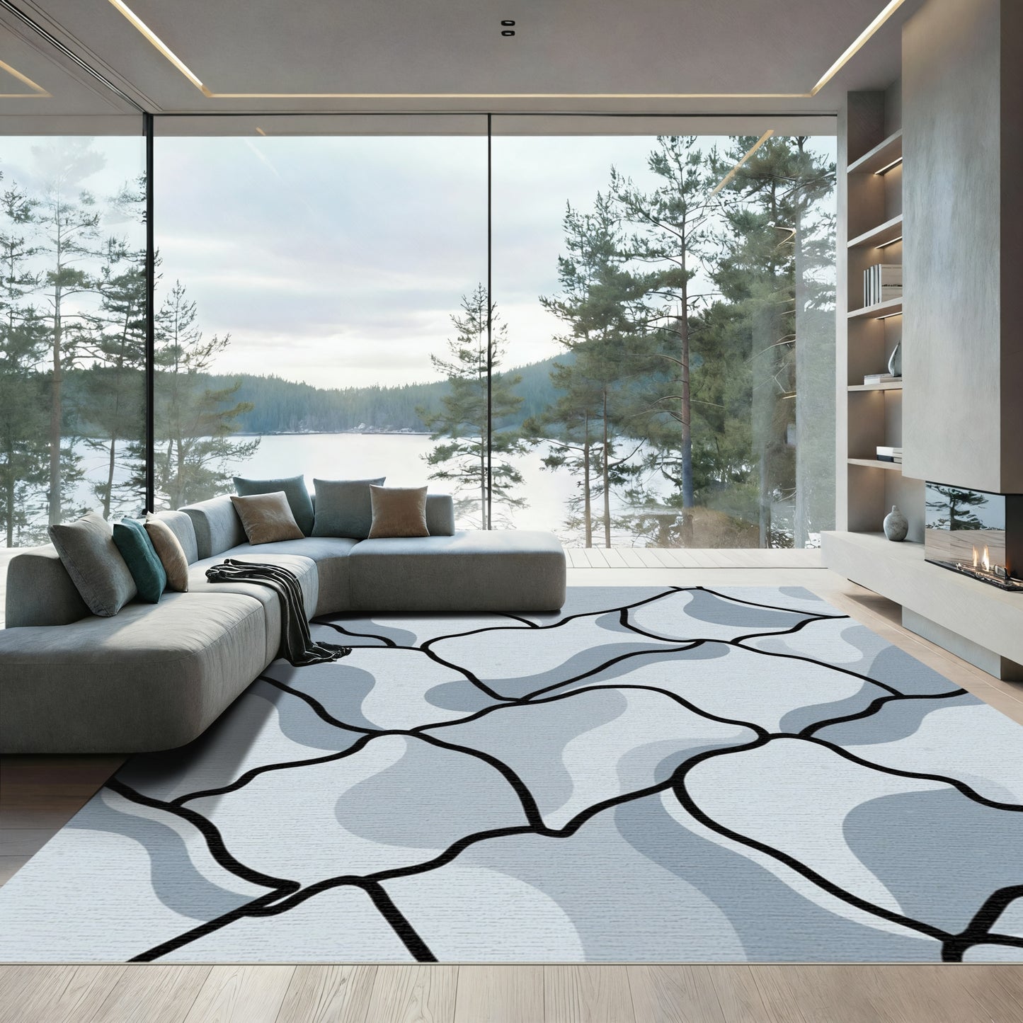 Light Gray Organic Abstract Segmentation Rug