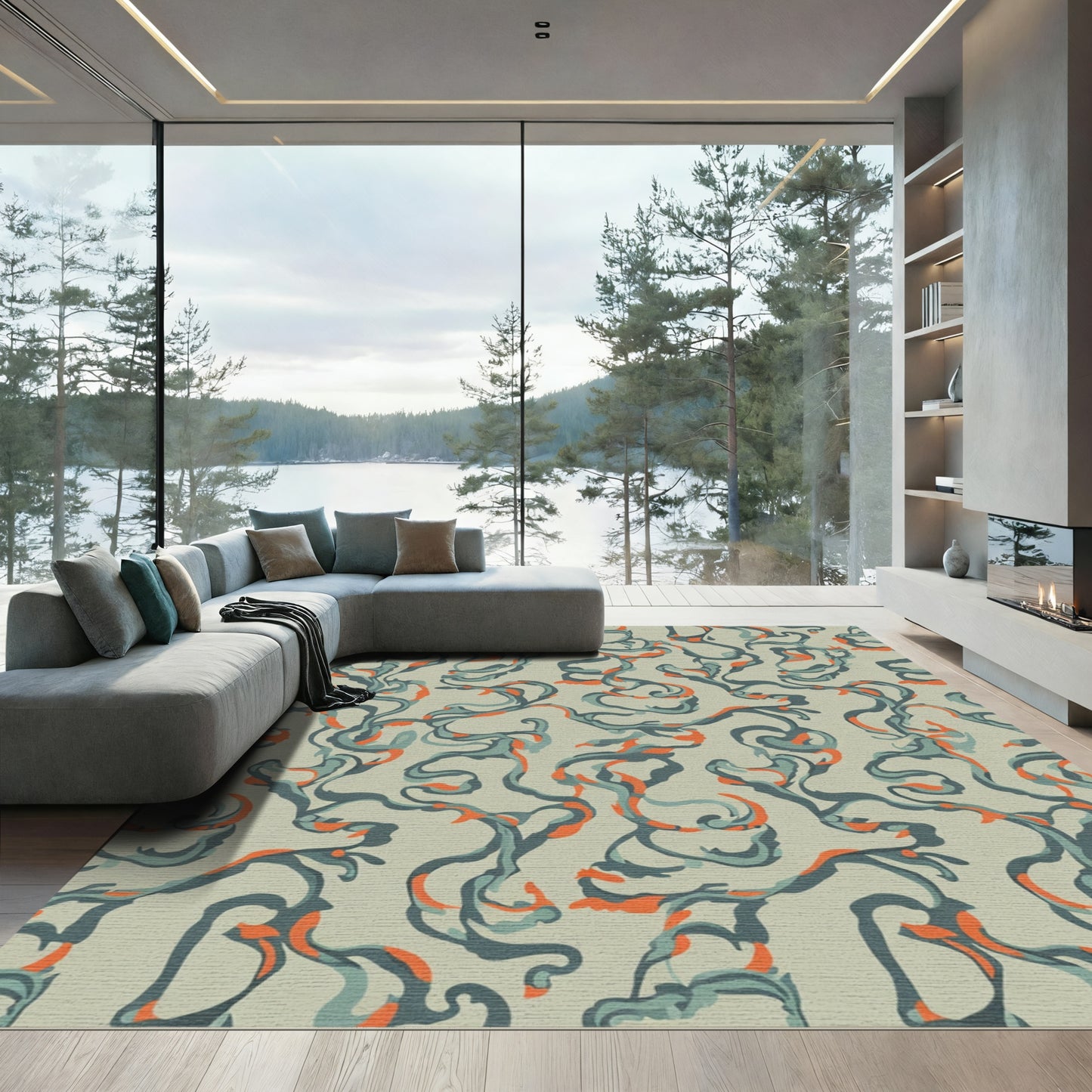 Earthy Swirl Abstract Color Splash Rug